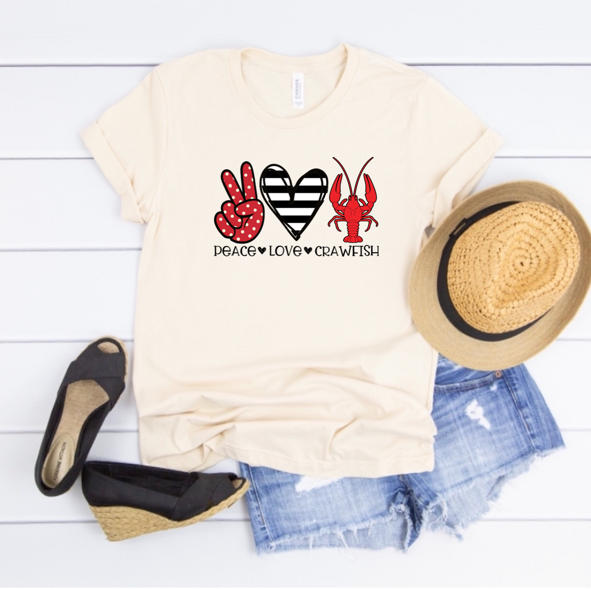 Peace Love Crawfish w/ Stripe Heart