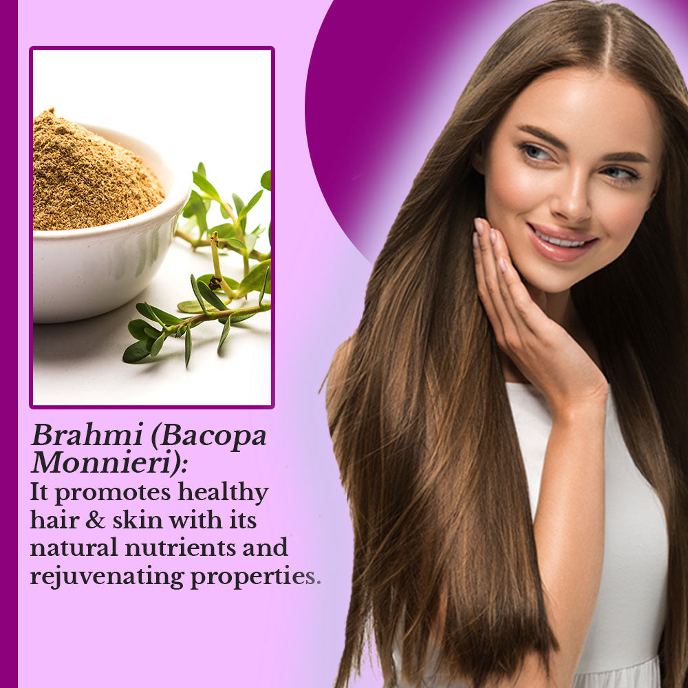 Hair Bliss- Natural Brahmi Bacopa Herbal Hair & Skin Conditioning Powder- 12 Individual Sachets (10 gm each)- Reusable Brush & Tray Included