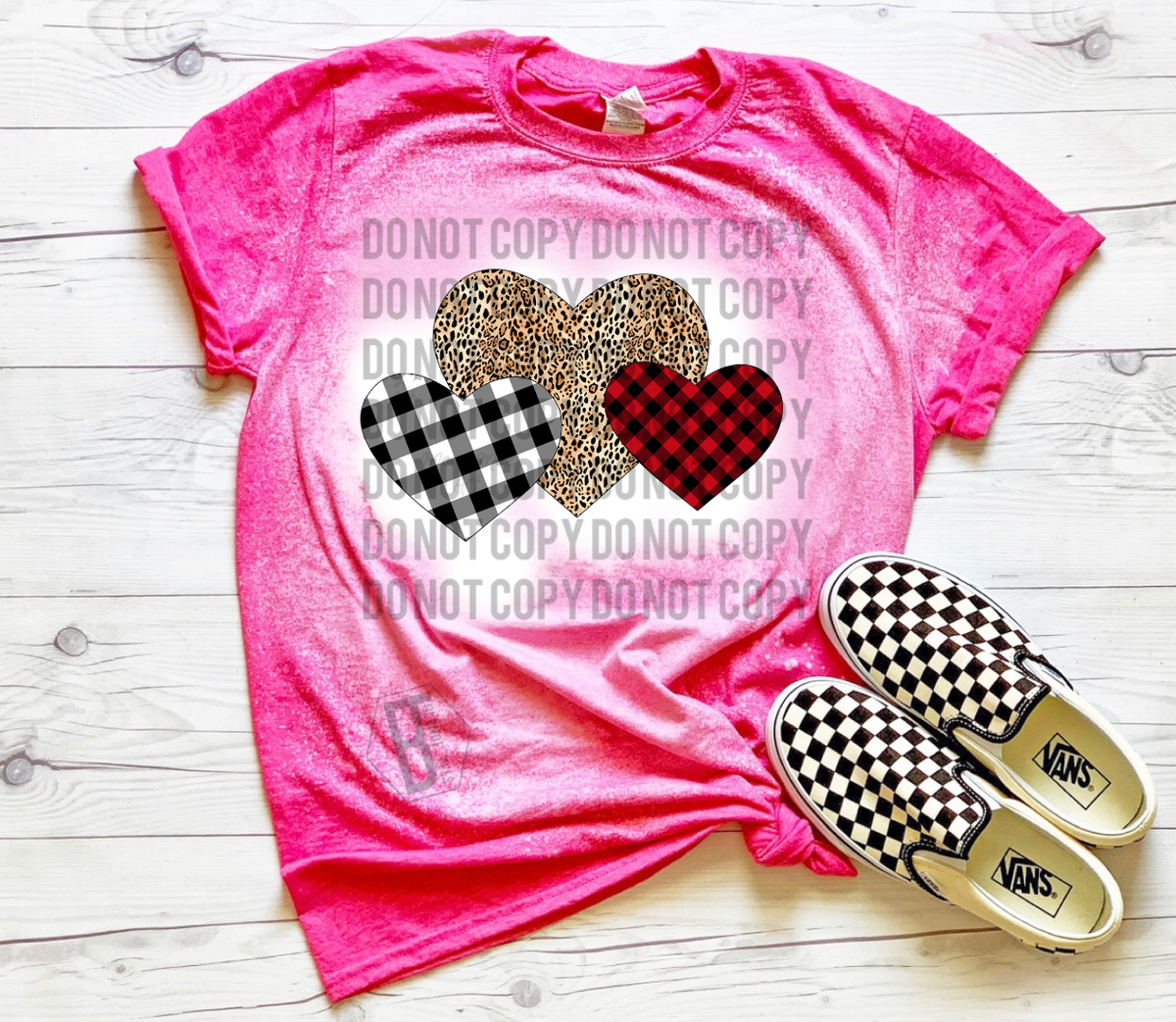 Cheetah & Plaid Hearts - Acid Wash Charity Pink Tee