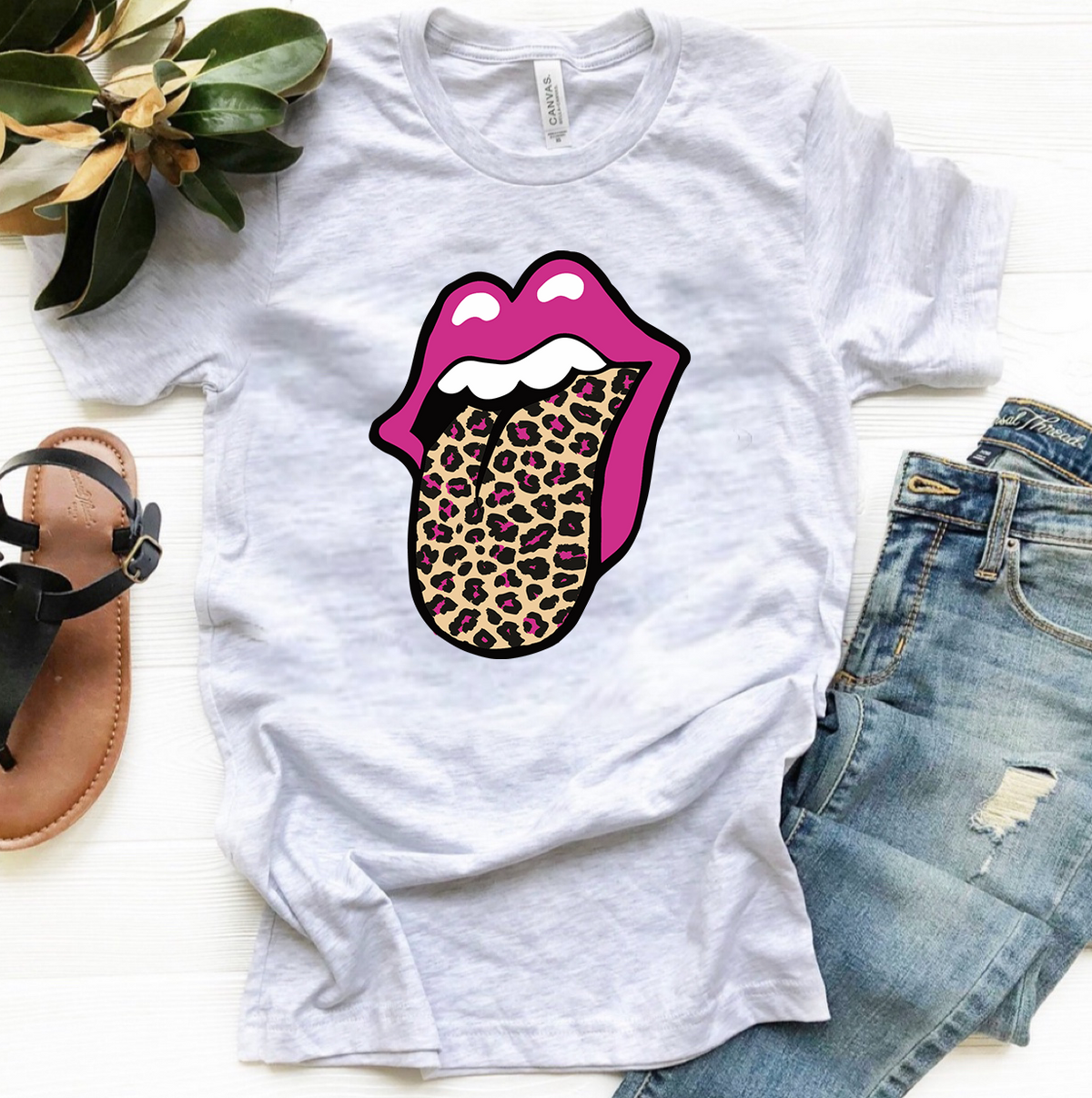Hot Pink Cheetah Tongue - Ash Grey Tee