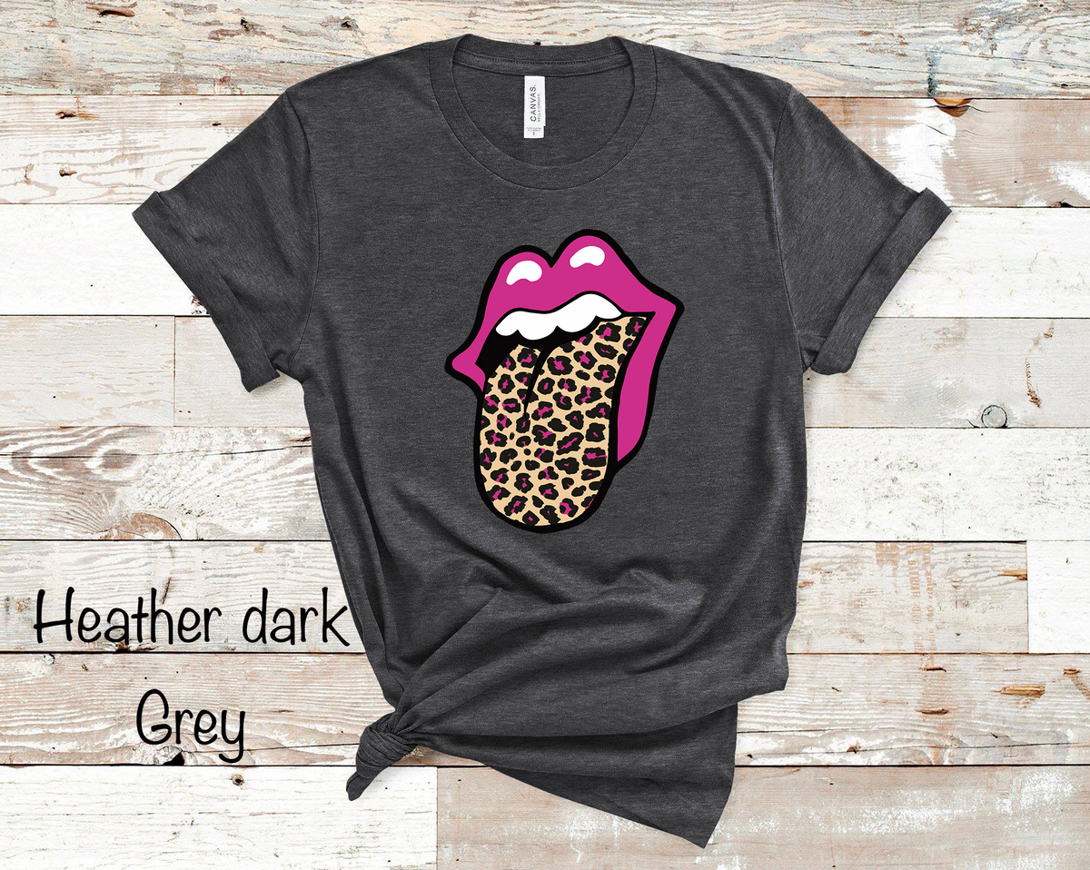 Hot Pink Cheetah Tongue - Heather Dark Grey Tee