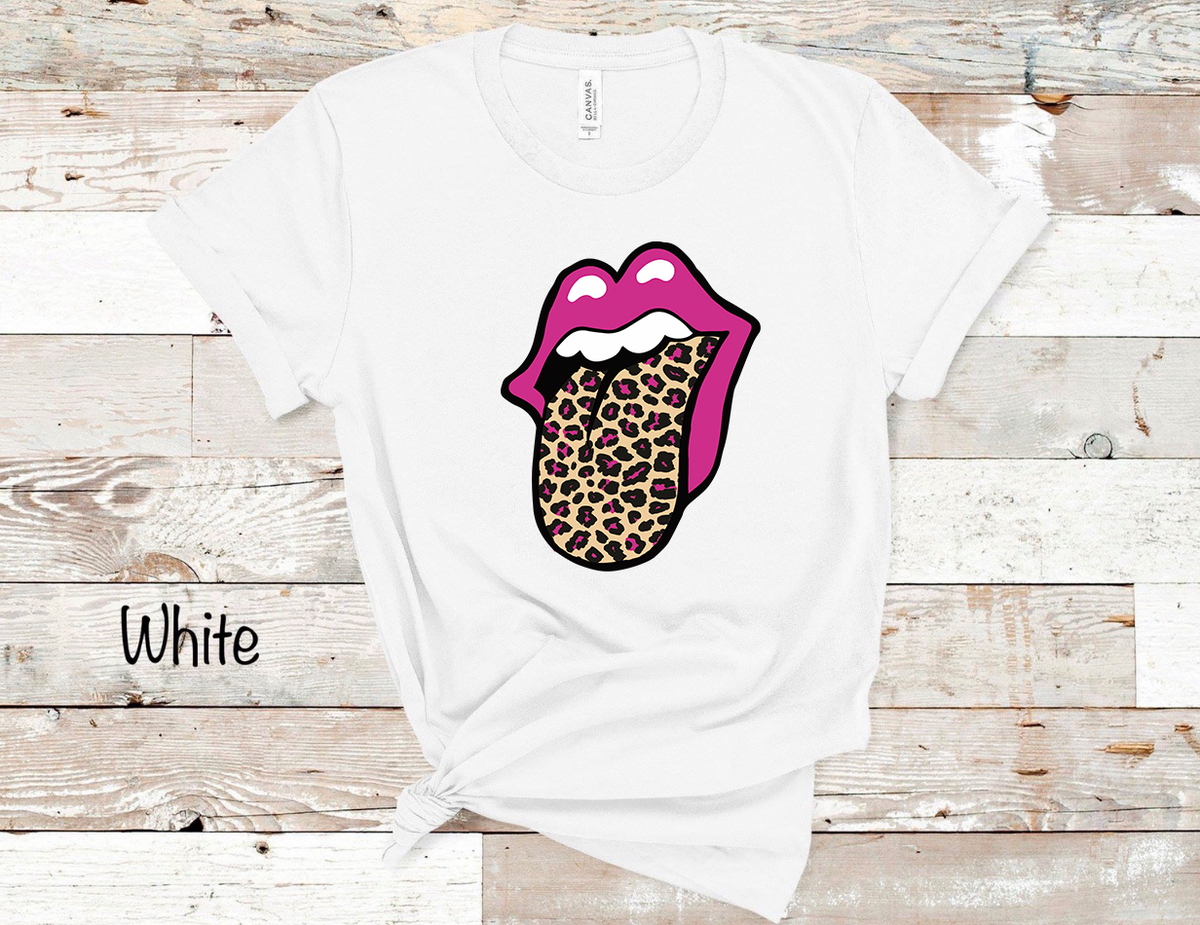 Hot Pink Cheetah Tongue - White Tee