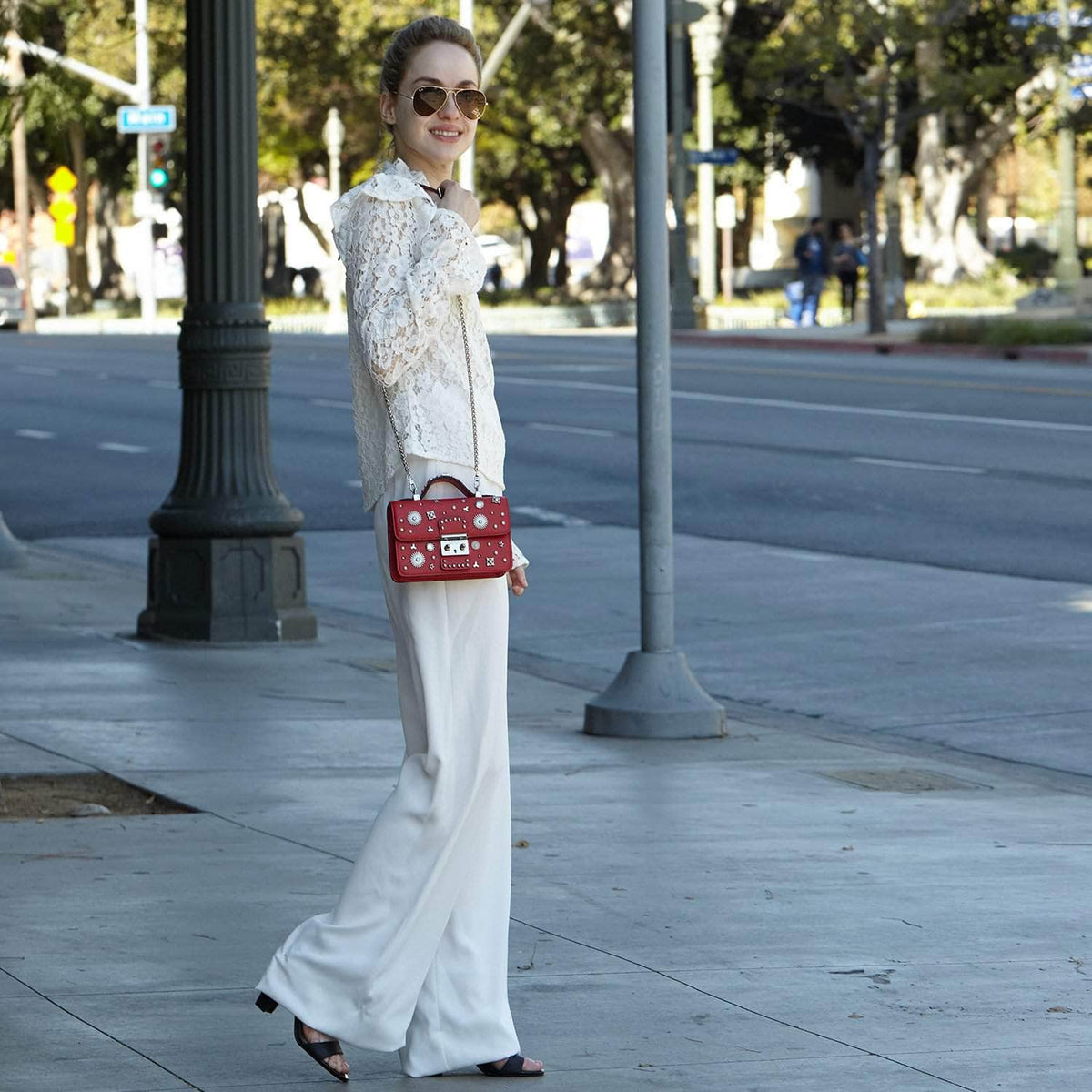 Studded Small Leather Crossbody Bag Red Purse