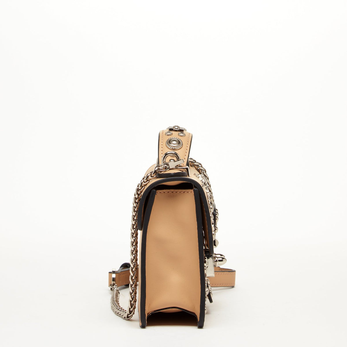 Small Leather Crossbody Bag Studded Dark Beige Tan Purse