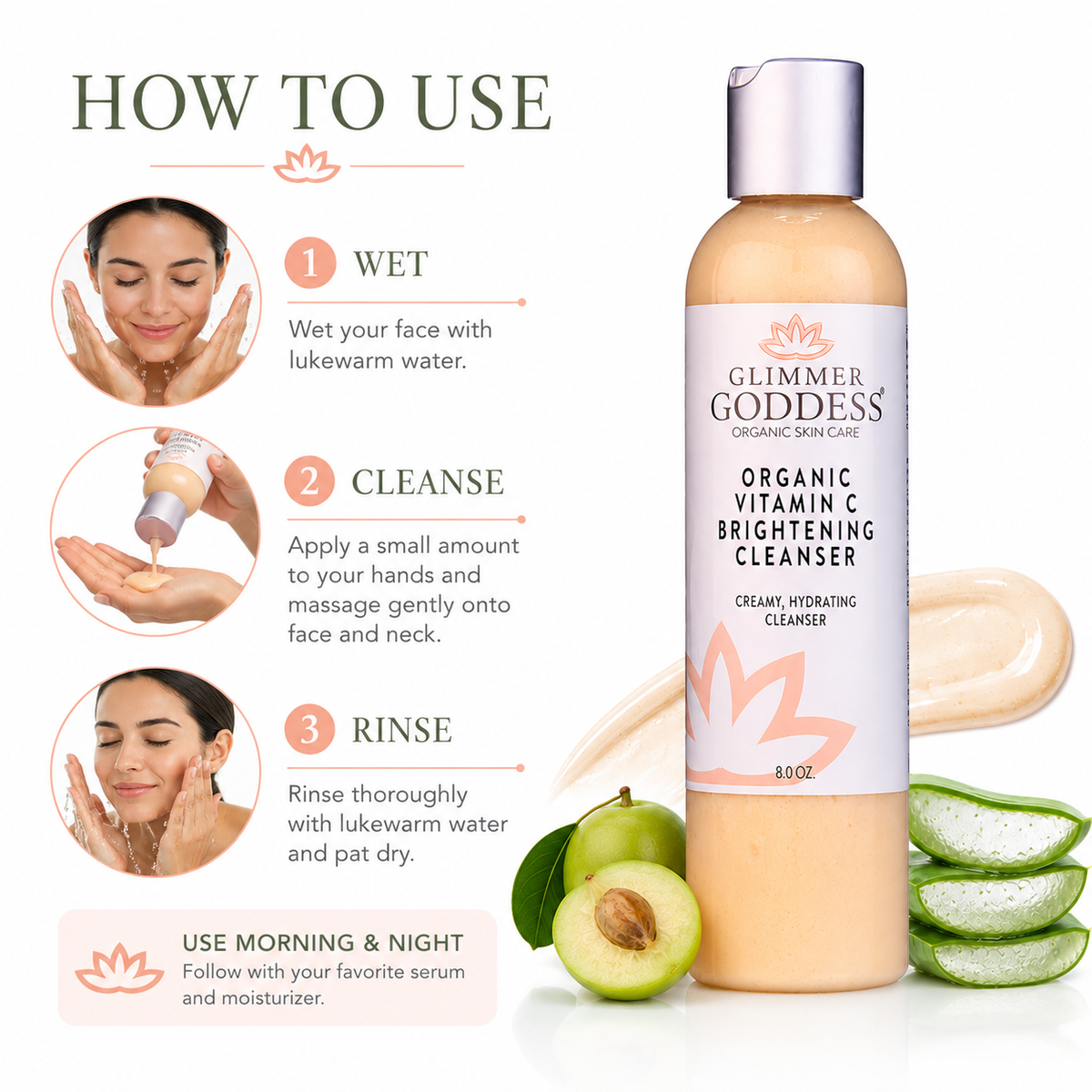Organic Vitamin C Brightening Cleanser – Gentle Face Wash