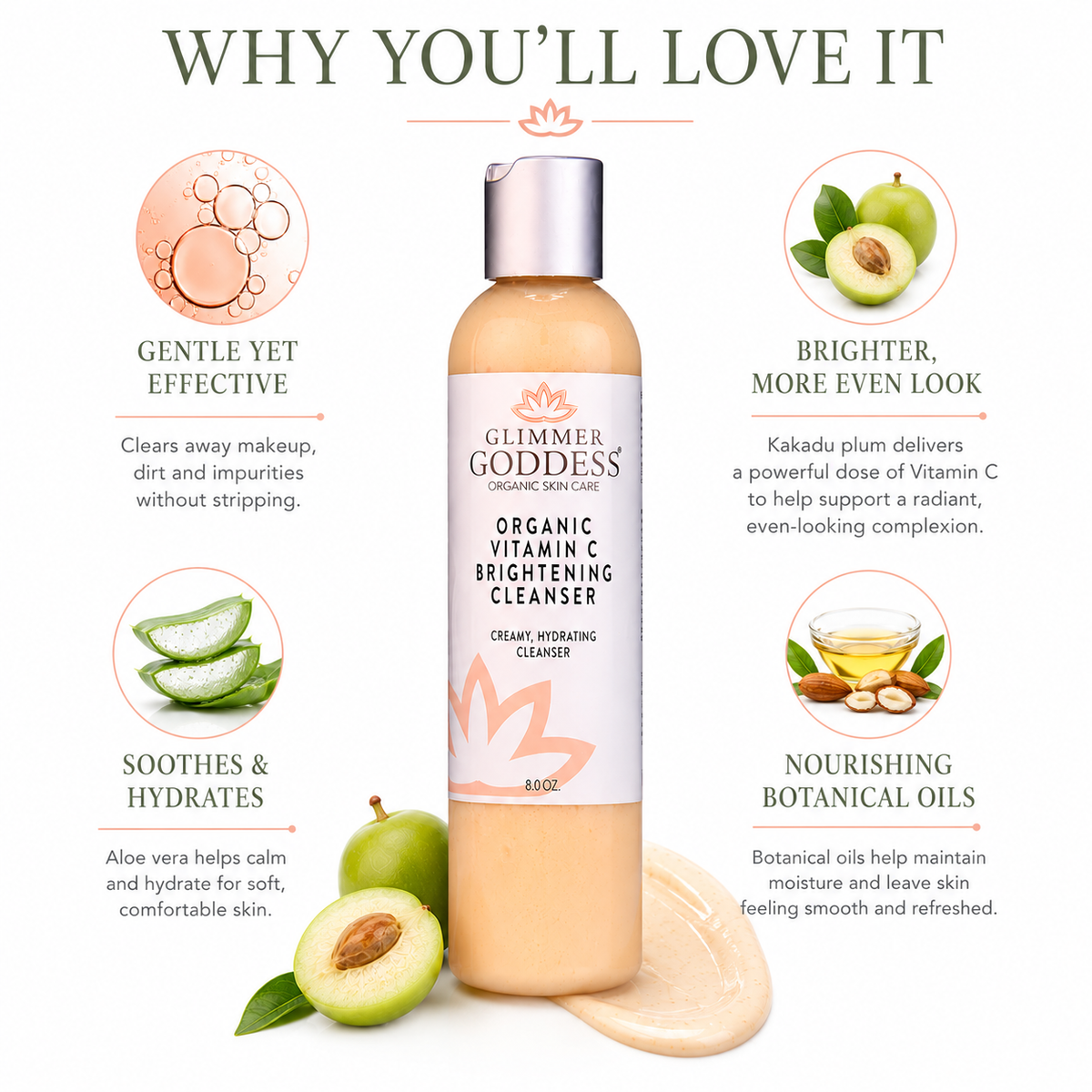 Organic Vitamin C Brightening Cleanser – Gentle Face Wash