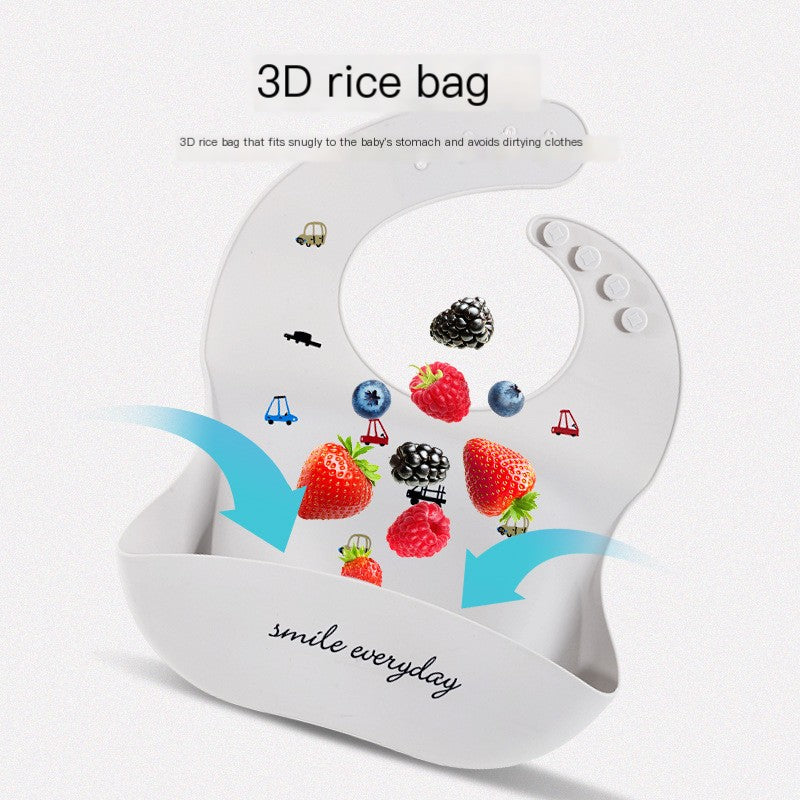 Baby Waterproof Silicone Bib with Rice Pocket