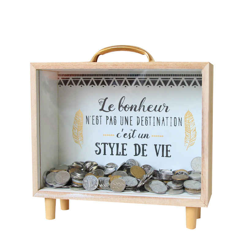 Nordic Creative Wooden Piggy Bank for Desktop Decor