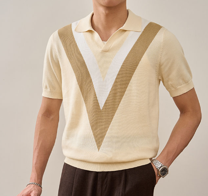 Men's Vintage Short Sleeve Striped Polo Shirt (One Piece)