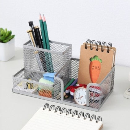 Creative Metal Four-Grid Pen Holder for Office Use