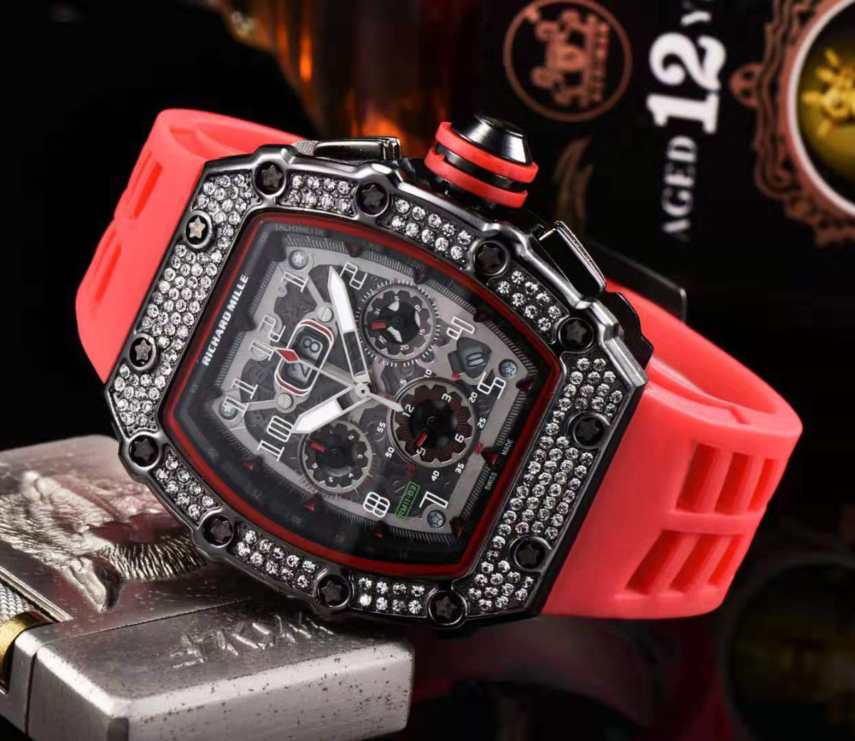 Fashionable 6-Needle Quartz Watch with Rhinestones