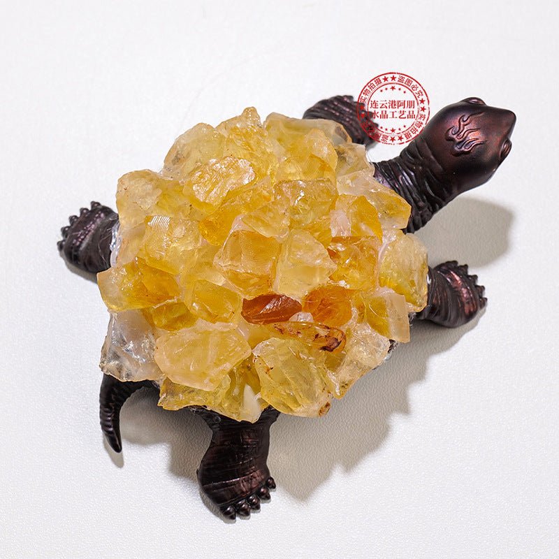 Natural Crystal Turtle Figurine with Amethyst & Citrine