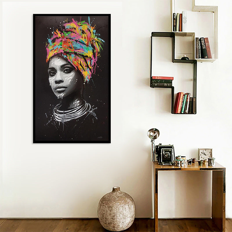 Colorful African Woman Canvas Art with Headscarf