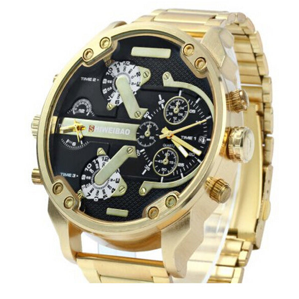 SHIWEIBAO Men's Steel Band Dual Time Zone Watch
