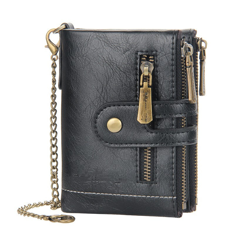 Men's Short Wallet with Double Zippers (European & American)