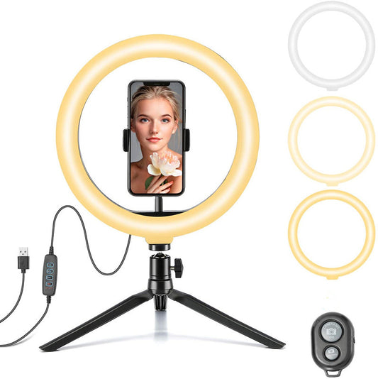 10-Inch Desktop Phone Stand with Ring Light for Selfies