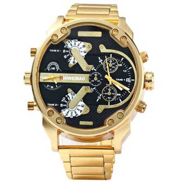 SHIWEIBAO Men's Steel Band Dual Time Zone Watch