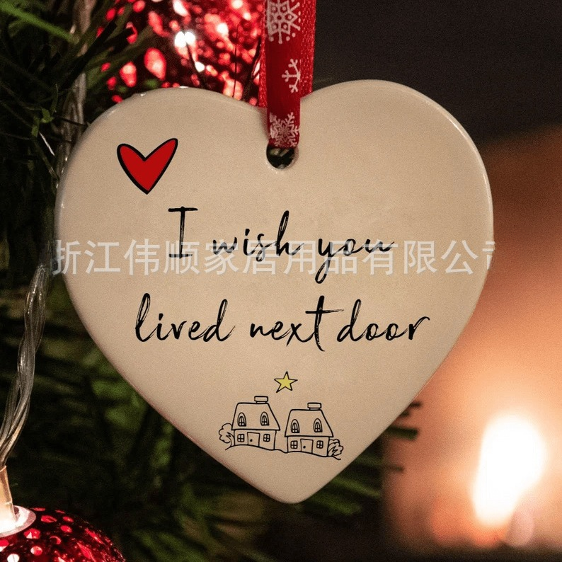 I Wish You Lived Next Door Ceramic Heart Pendant