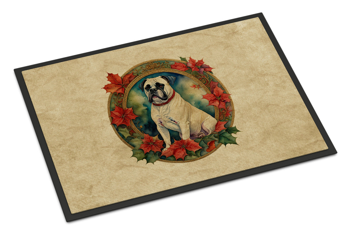 White Boxer Christmas Flowers Doormat
