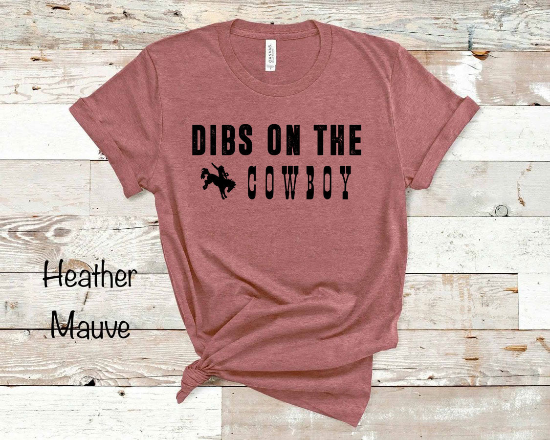 Dibs on the Cowboy - Black Ink - Heather Mauve Tee