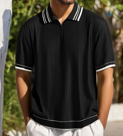 Men's Jacquard Knit Polo Shirt (One Piece)