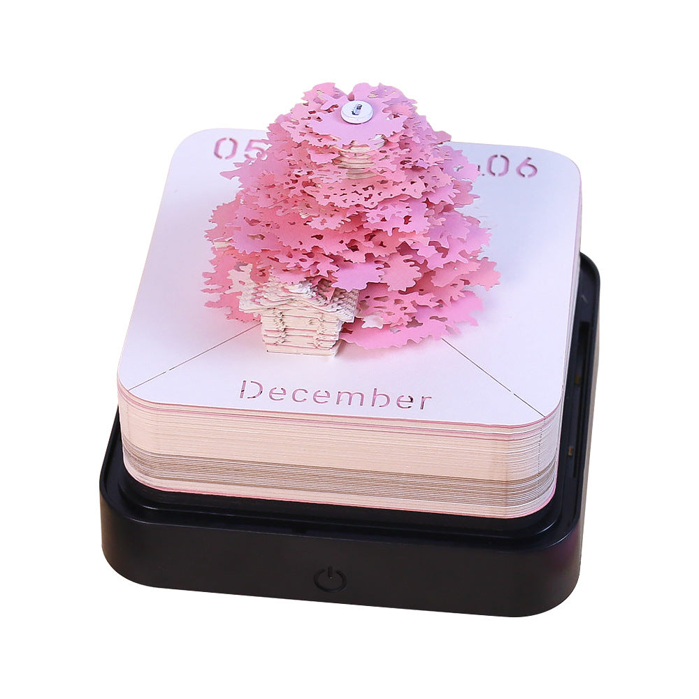 2024 3D Paper Carved Calendar - Romantic Pink Treehouse