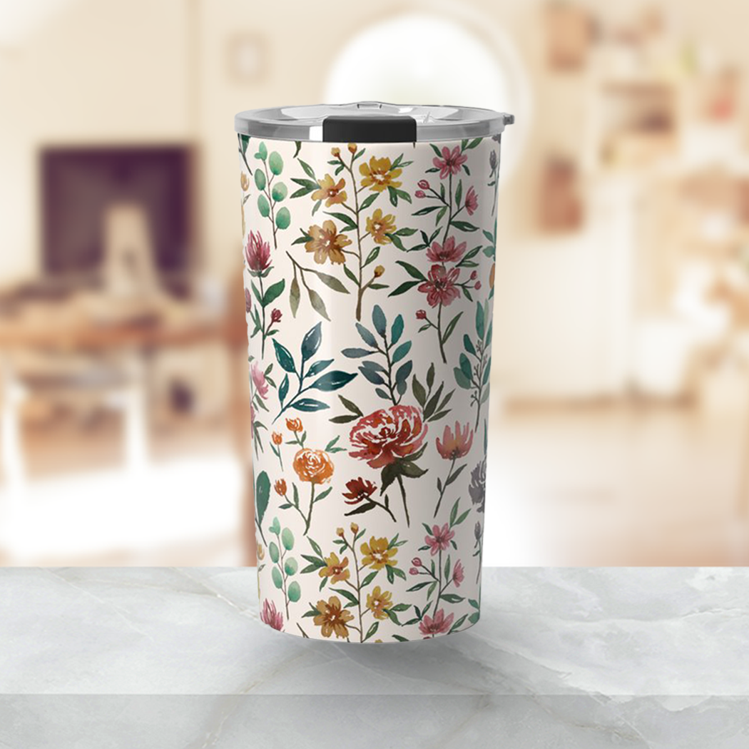 Colorful Watercolor Flowers Travel Mug