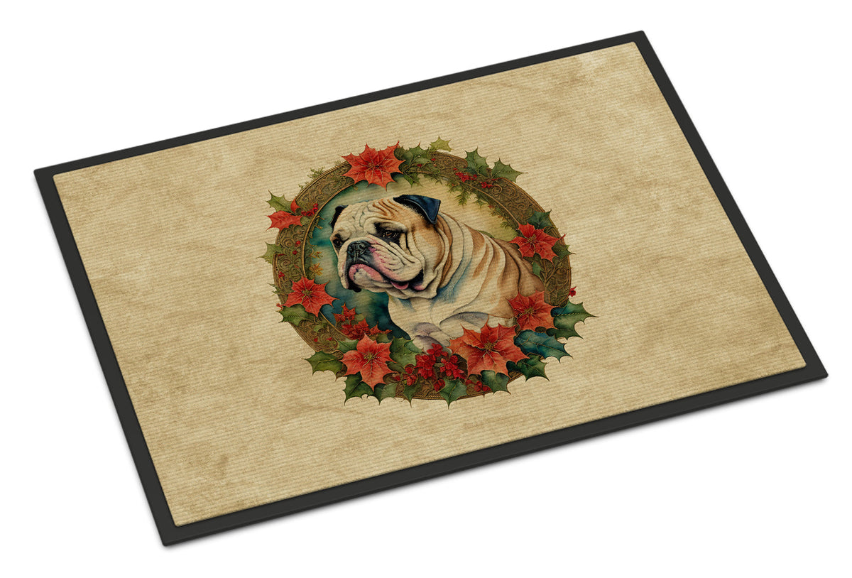 English Bulldog Christmas Flowers Doormat