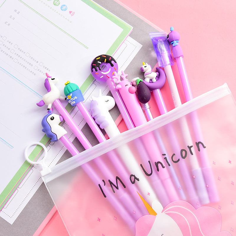 Cute Cartoon Gel Pen Student Stationery Set in Pink