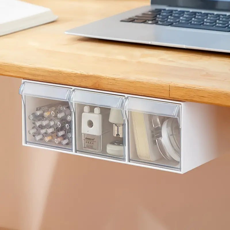 Under Desk Drawer Organizer Box with Multi-grid Storage