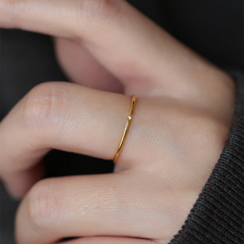 Women's Engagement Stainless Steel 1mm Zirconia Ring