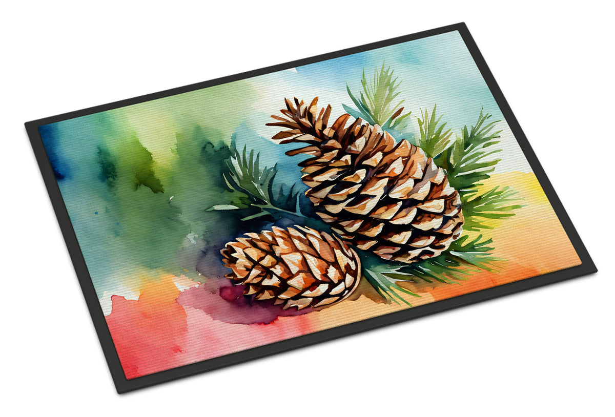 Maine White Pine Cone and Tassels in Watercolor Doormat