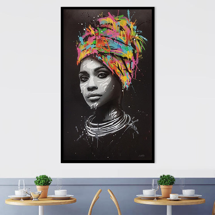 Colorful African Woman Canvas Art with Headscarf