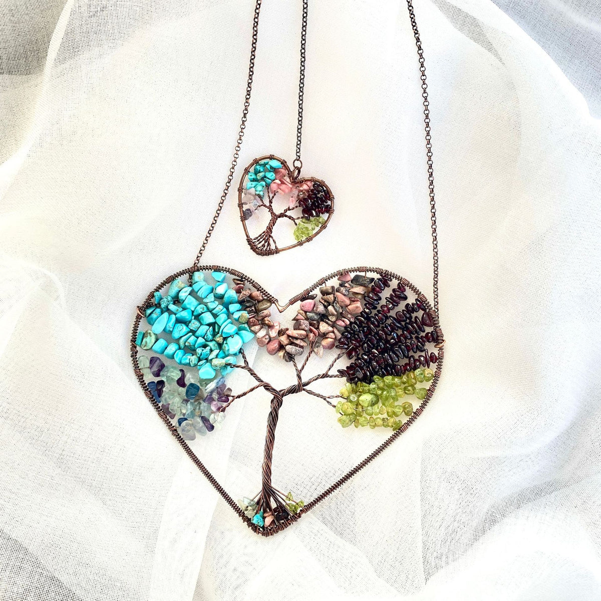Natural Crystal Heart Tree of Life Dreamcatcher Pendant