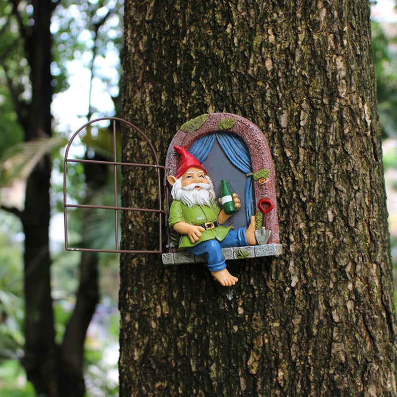 Whimsical Elf Tree Hugger Garden Sculpture Decoration