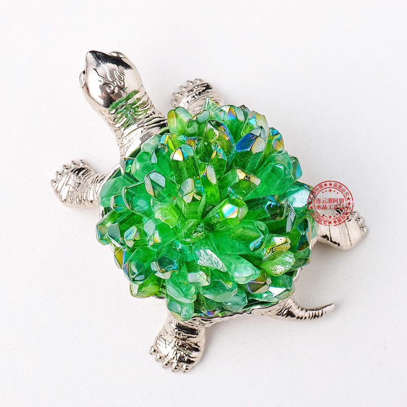 Natural Crystal Turtle Figurine with Amethyst & Citrine