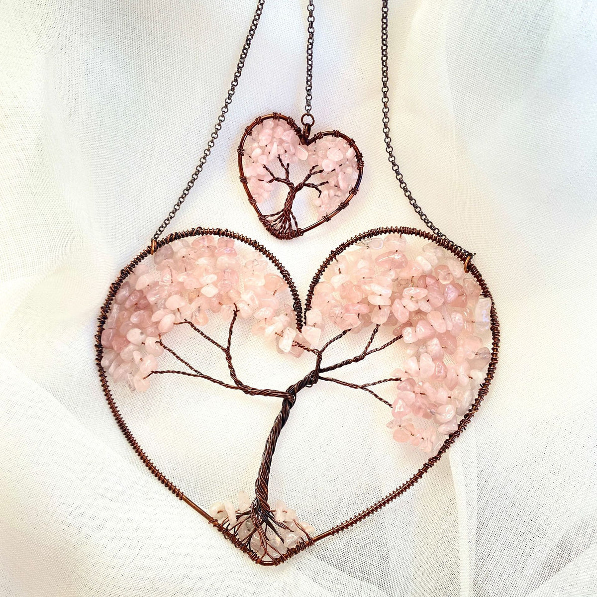 Natural Crystal Heart Tree of Life Dreamcatcher Pendant