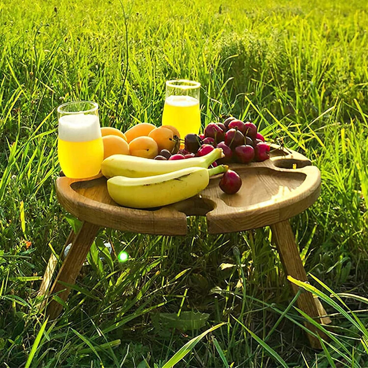 Portable Wooden Snack Table for Outdoor Use