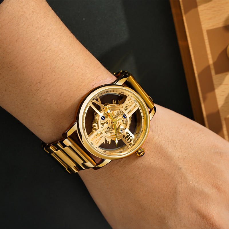 Men's Waterproof Gold Quartz Watch with Calendar (6054)