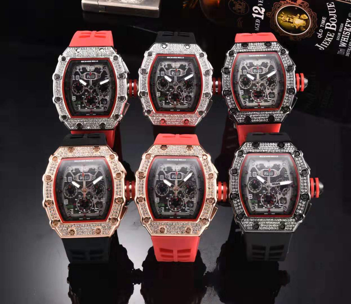 Fashionable 6-Needle Quartz Watch with Rhinestones