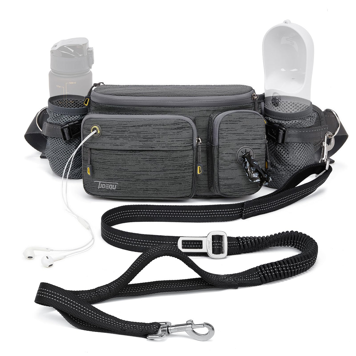 TUDEQU 4-in-1 Running Leash with Large Fanny PackAround The Waist Dog Leash Belt Fanny Pack for Dog Walking