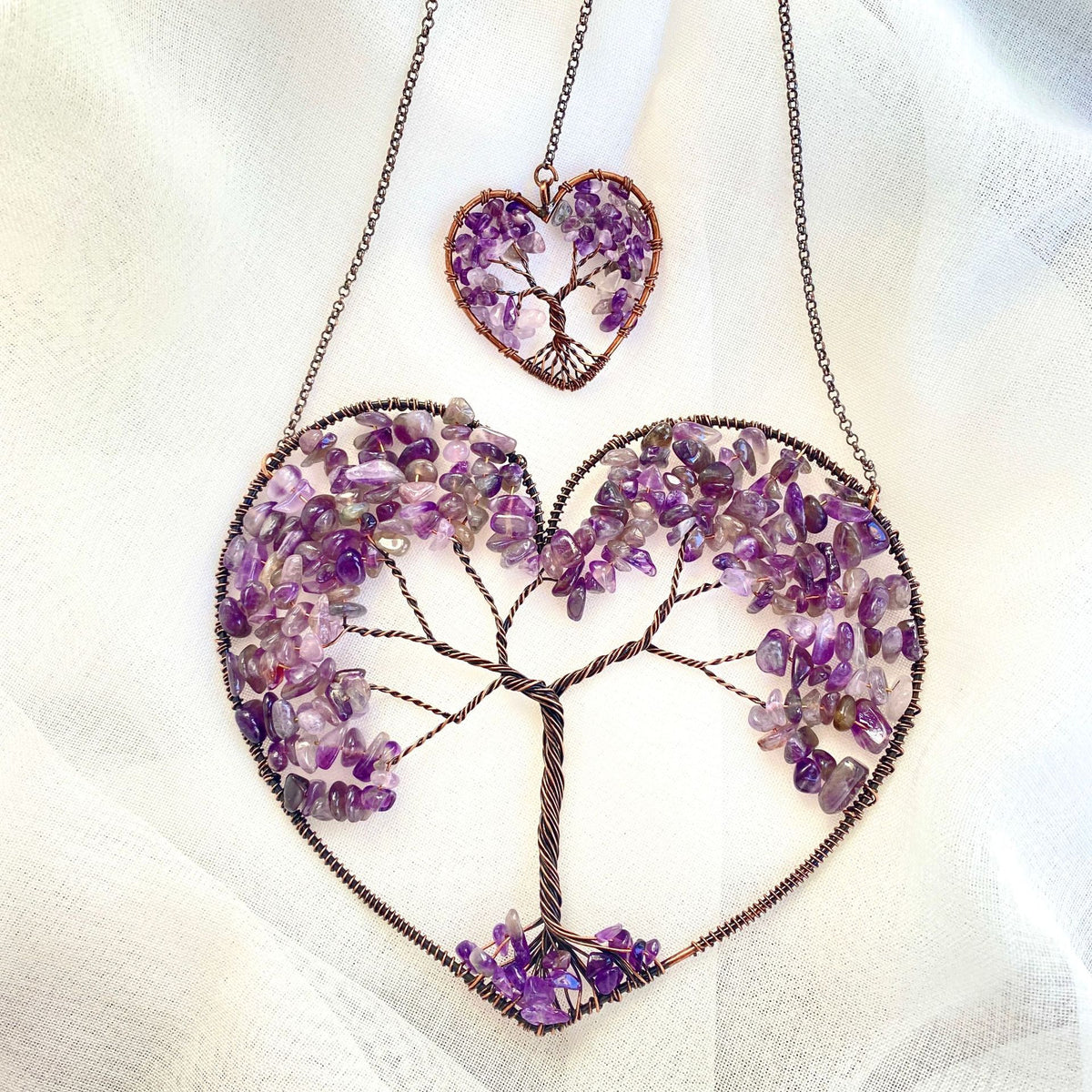 Natural Crystal Heart Tree of Life Dreamcatcher Pendant