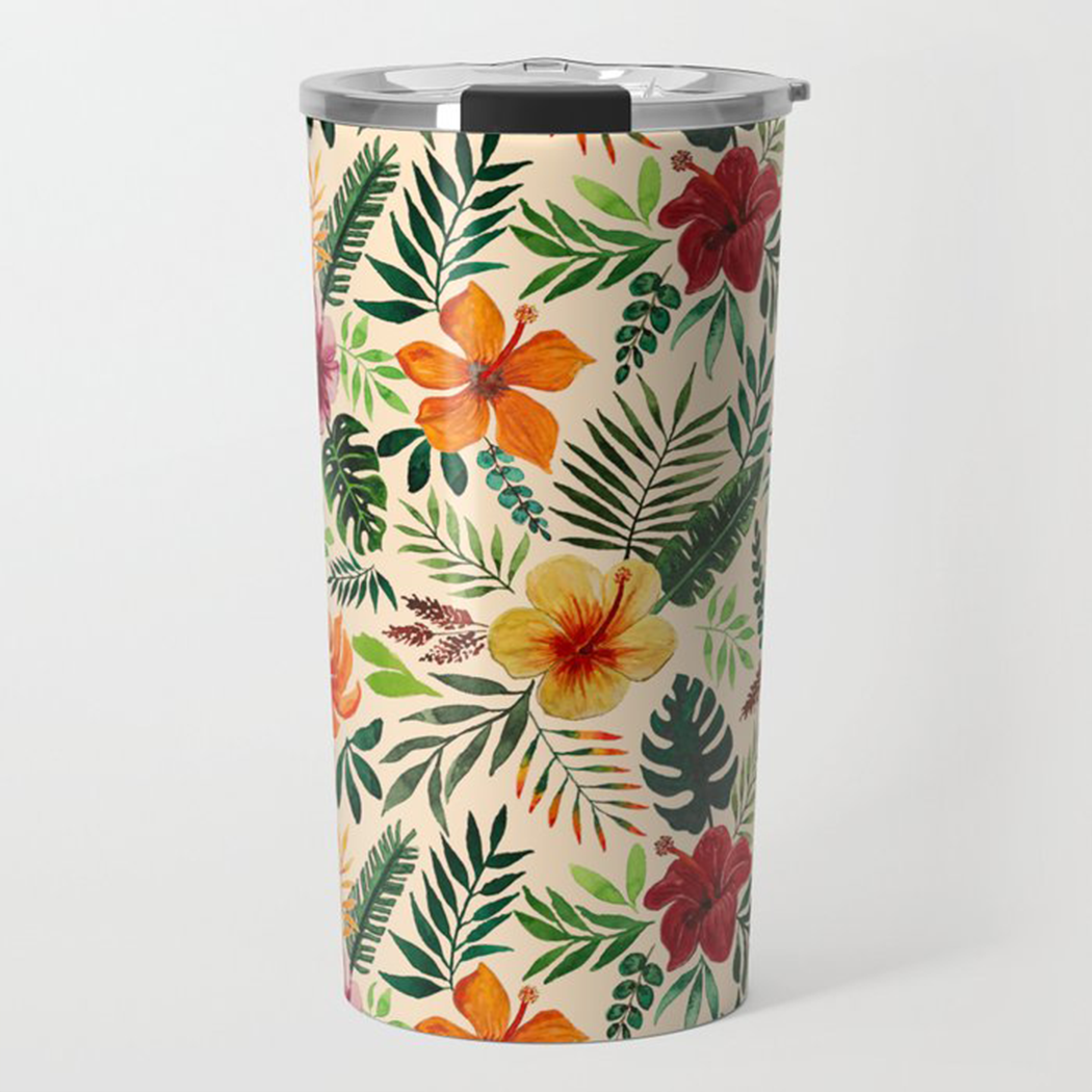 Tropical Watercolor Floral Travel Mug