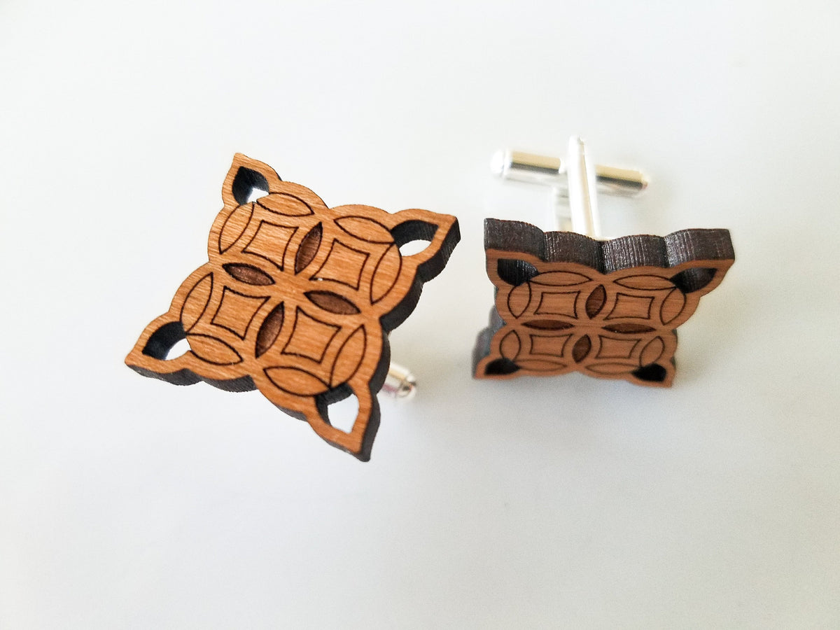Diamond cherry wood cuff links