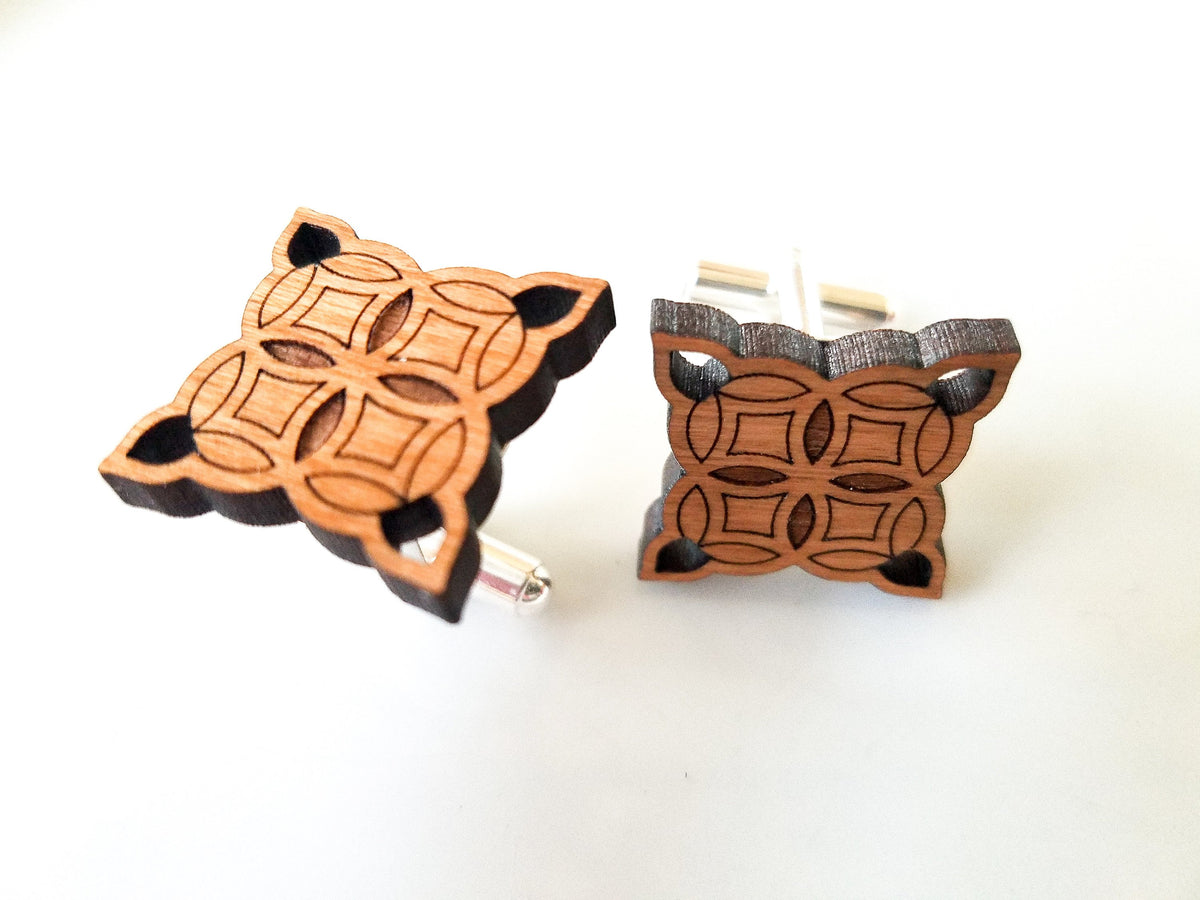 Diamond cherry wood cuff links