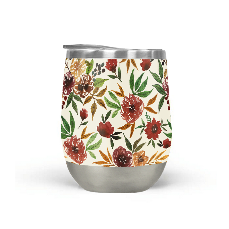 Autumn Flowers Stemless Wine Tumbler