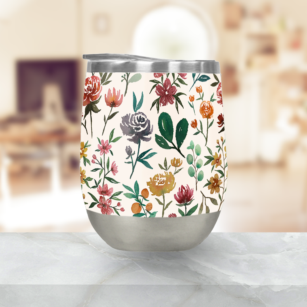 Colorful Watercolor Flowers Wine Tumbler