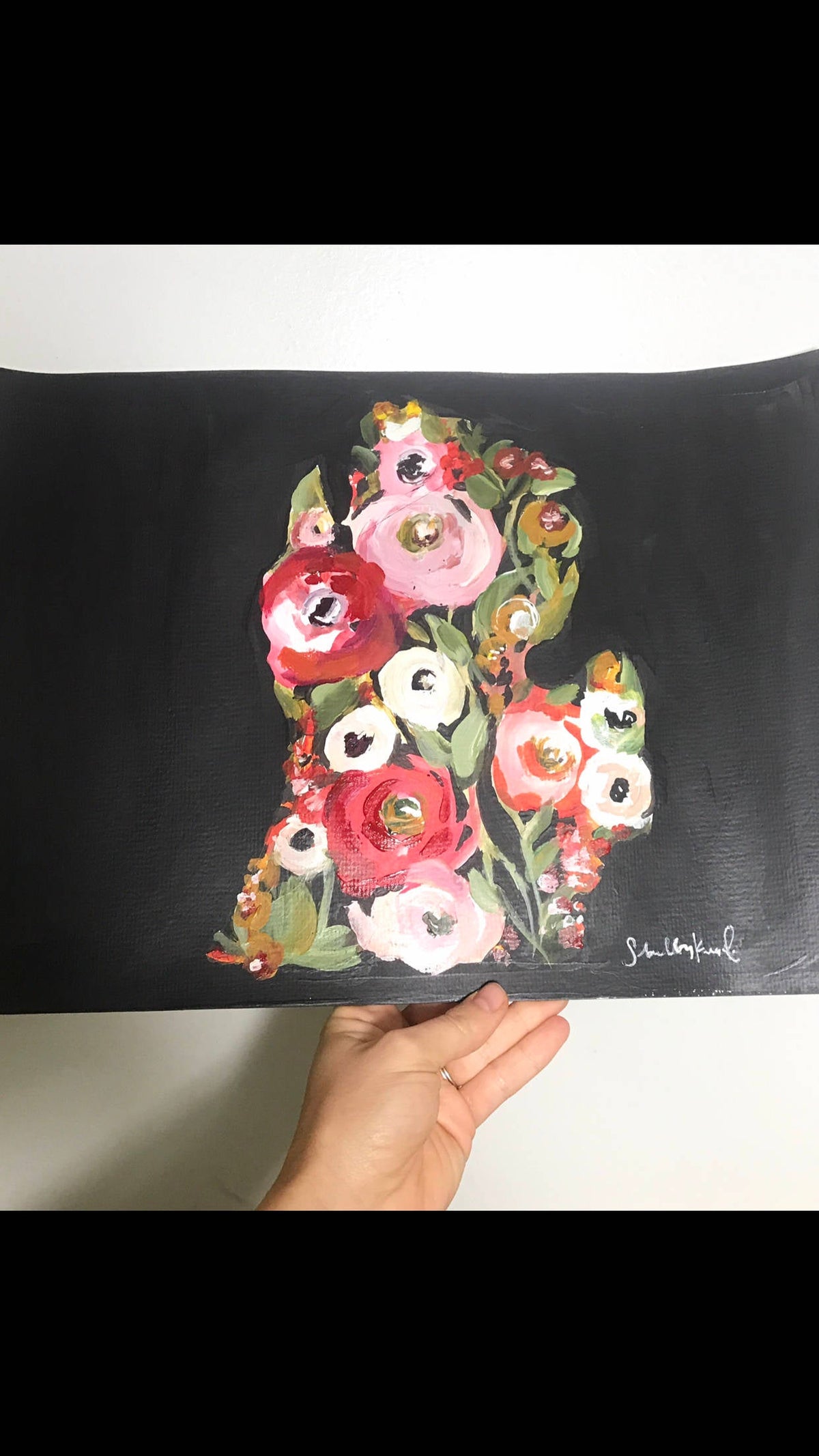 Black Floral Michigan Art Print 11x14in