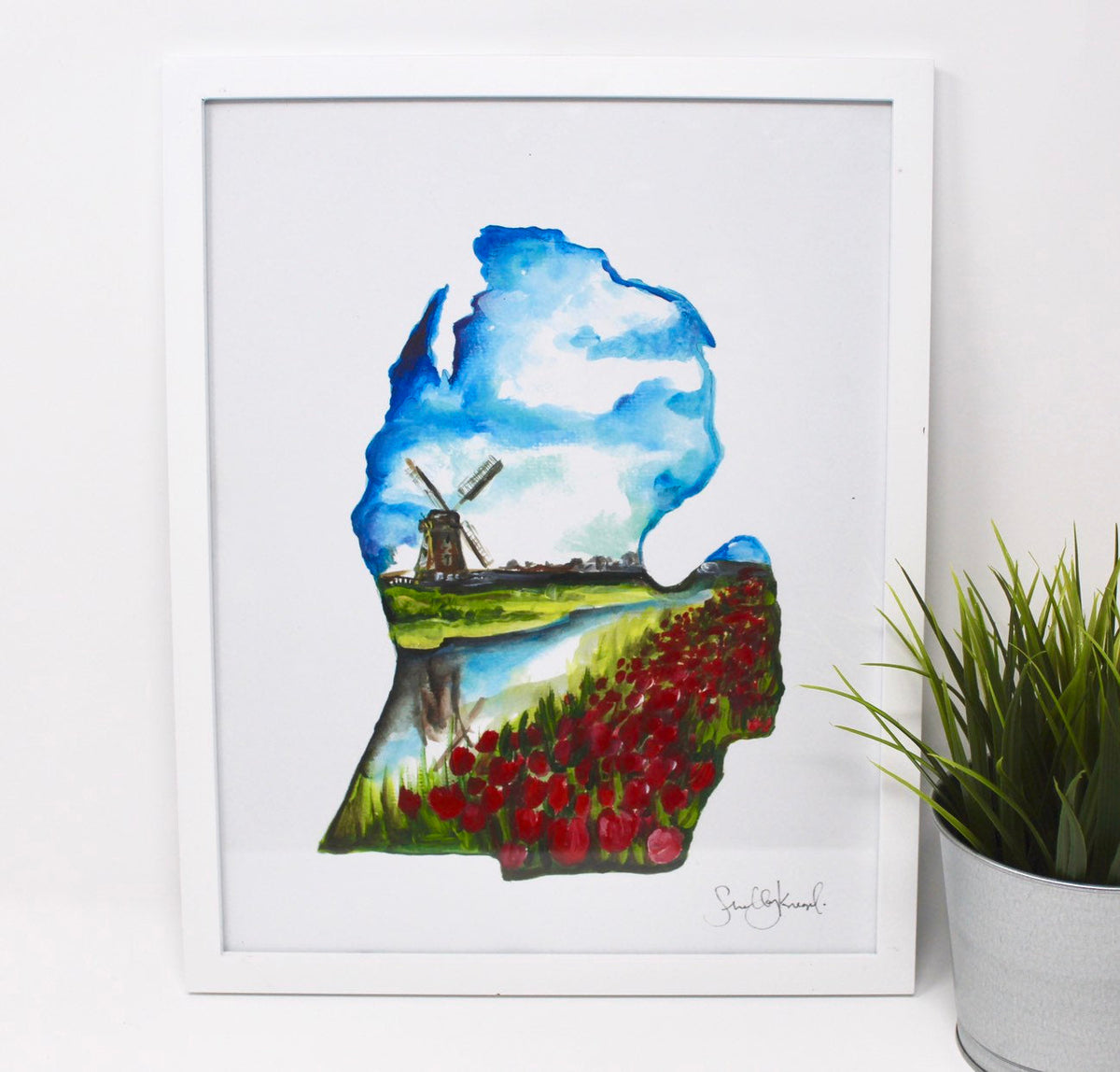 Holland Michigan Art Print -11x14, Home Decor, Wall Art, Simple, Windmill Artwork