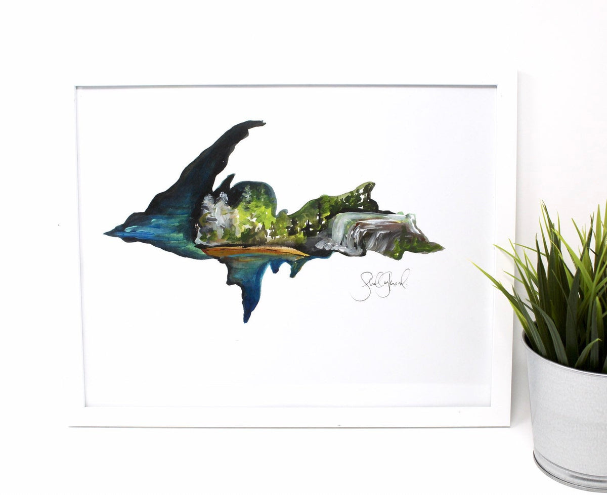 Michigan U.P Art Print 11x14in, Upper Peninsula, Home Decor, Wall Art, Mitten Love